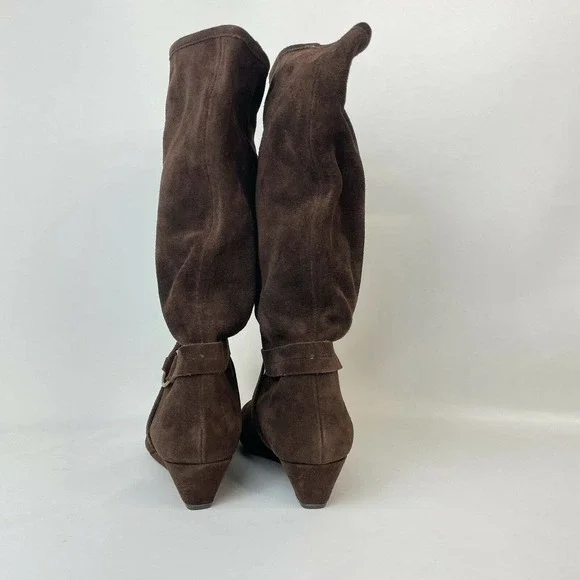 DKNY Women Alina Wedge Mid-Calf Cow Suede Boots Chocolate Brown US10 EU41 - Picture 4 of 6